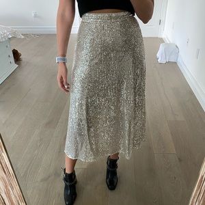 H&M Sequined Silver and Nude Midi Skirt